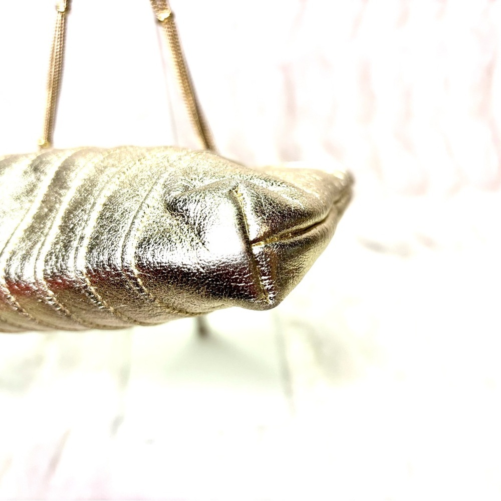 Lauren Merkin Shimmery Gold Clutch with Chain Evening Bag/ Cocktail Party - Picture 6 of 10